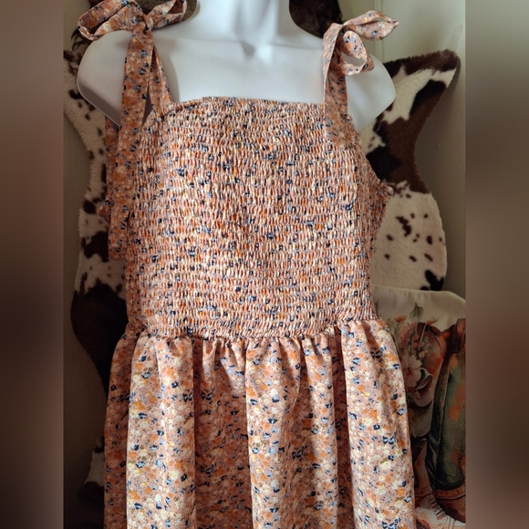 Floral Smocked Tank Top with Tie Straps - Picture 3 of 5